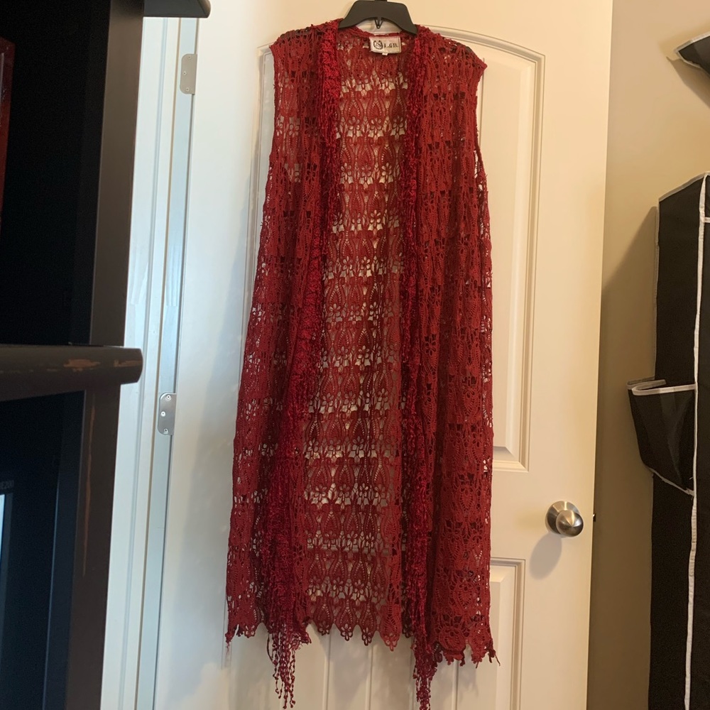 L&B Maroon Crochet Duster